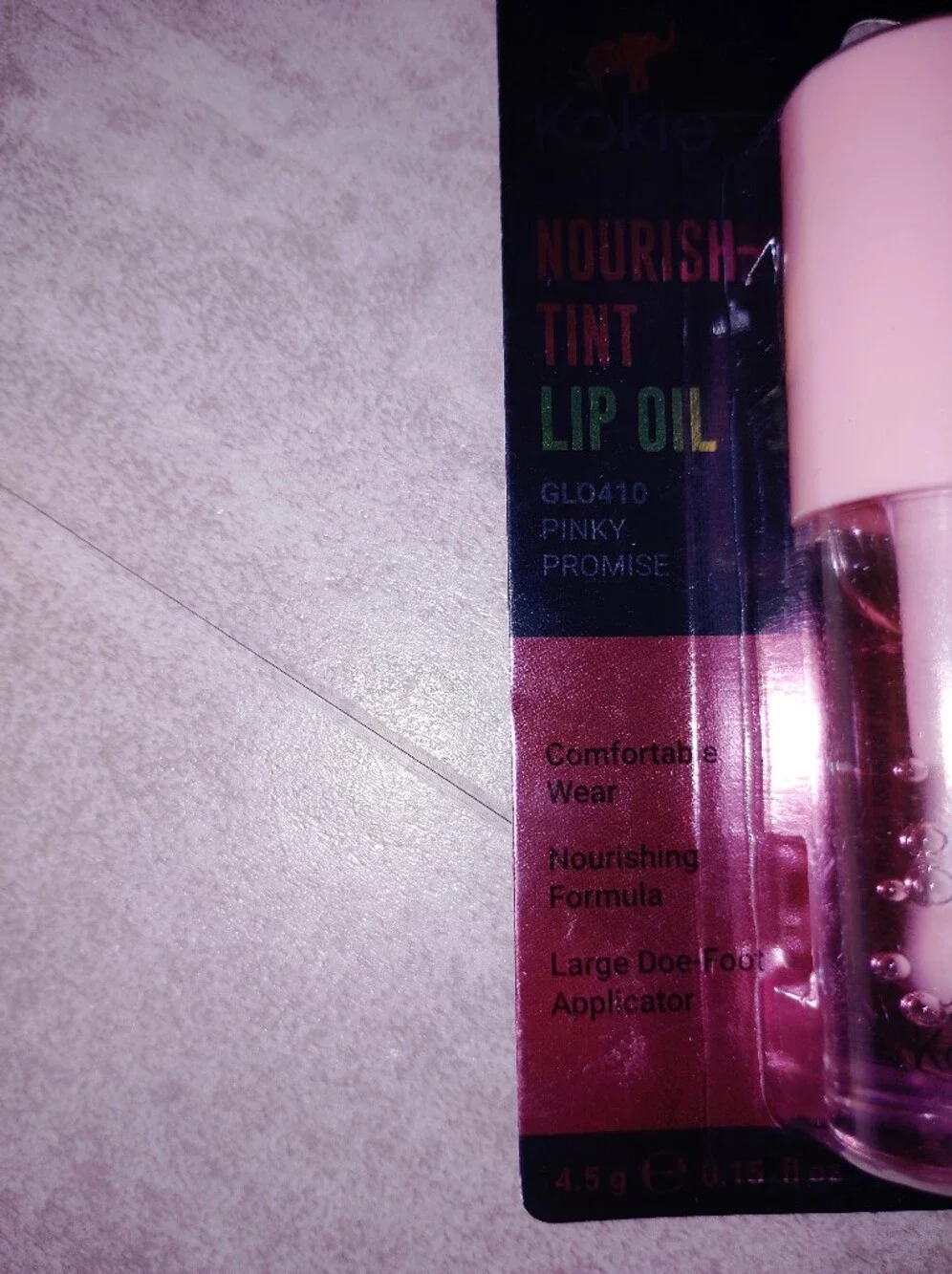 Kokie Nourish-Tint Lip Oil Gloss GLO410 Pinky Promise New Sealed